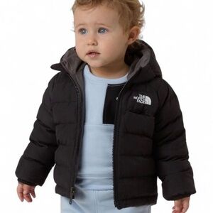 The North Face black and gray reversible unisex Kids' Black Puffer Jacket